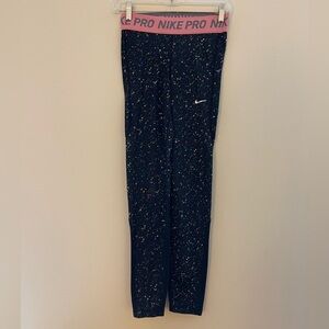 Nike Kids Navy Speckle Leggings with Pink Waistband
